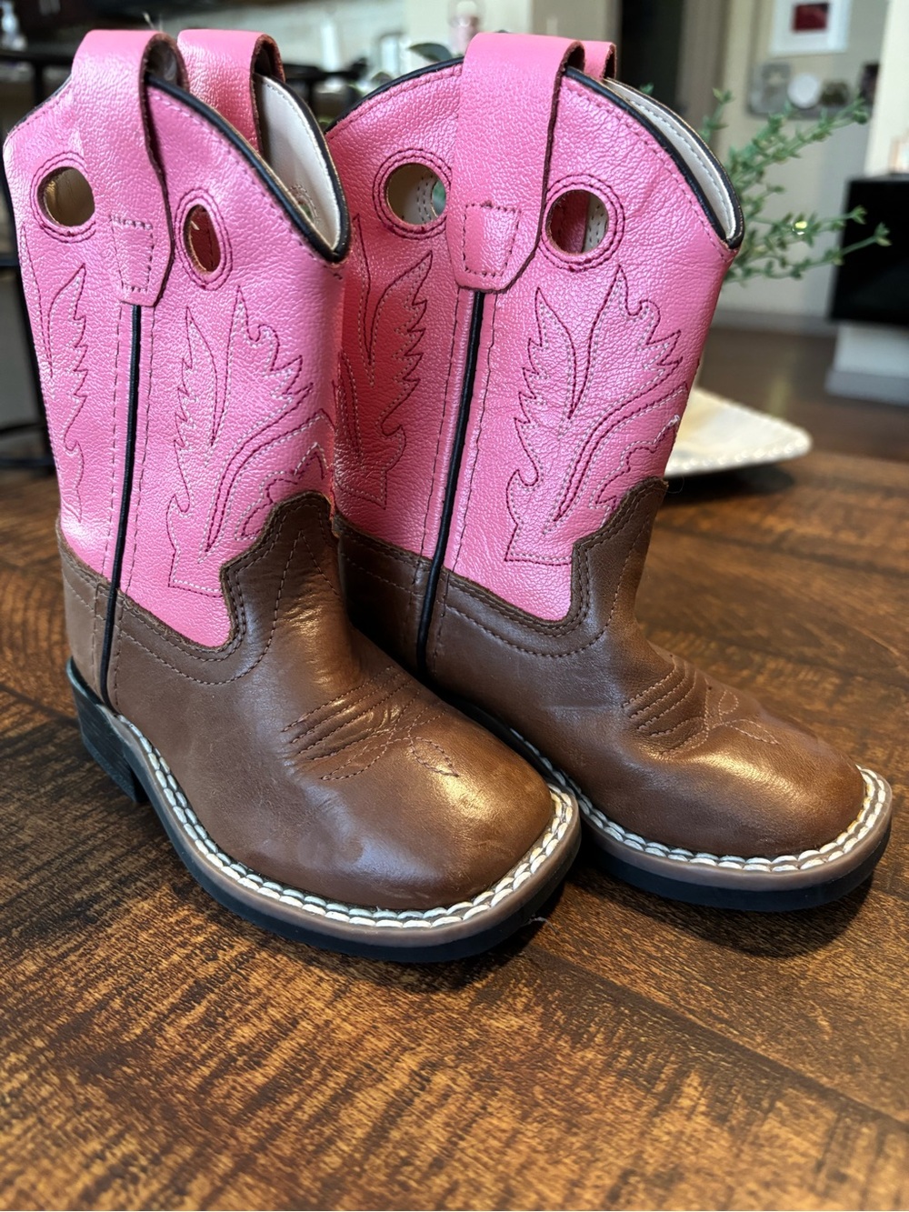 Old West Pink and Brown Kids Western Boots